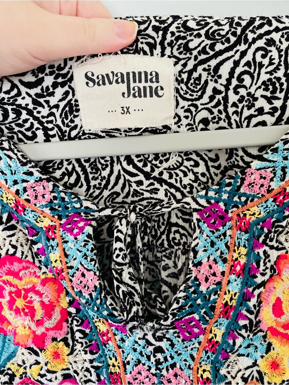 Savanna Jane Black & White Paisley Tunic with Bright Floral Embroidery - Picture 4 of 12